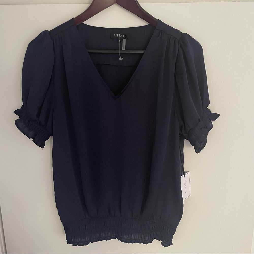 1. State Women's Dark Purple Puff Sleeve Blouse